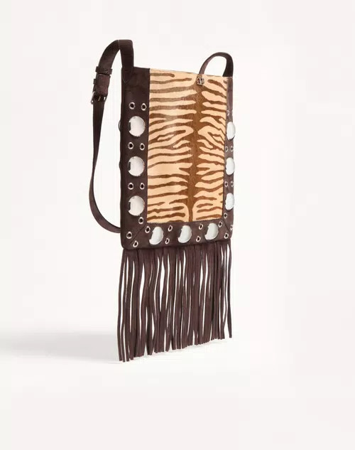 Valentino Garavani Nellcôte Shoulder Bag In Animalier Pony-Effect Calfskin With Fringes | Valentino