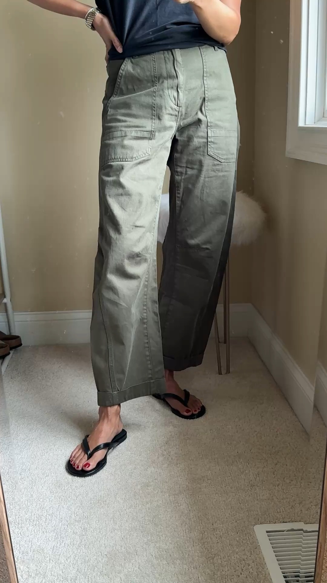Black leather sandals are 20% off @Madewell with code LTK20. 
Sizing runs slightly small; I normally take a 6/6.5 and took a 6, but could’ve also done a 6.5 as my heel comes to the back edge in a 6. 
Some cushioning in footbed. Flexible leather straps. 
Chic minimalist style. 
I love this style with wide leg pants, loose pants, skirts. And also with simple jeans and t-shirt or shorts. Vacation dresses too.

Exact pants from @Pistola Denim have the cutest cut with adjustable waist; material is a nice all cotton: size down.

#LTKxMadewell #LTKOver40 #LTKTravel