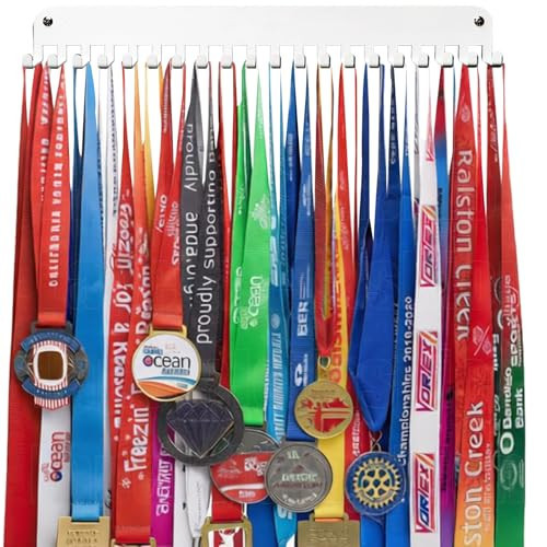 Lapetale Fashion White Medal Hanger Holder Display Rack,Race bib Medal Display with 20 Simple Hooks, Race Medal Display Holder,Hanger for Medals | Amazon (US)