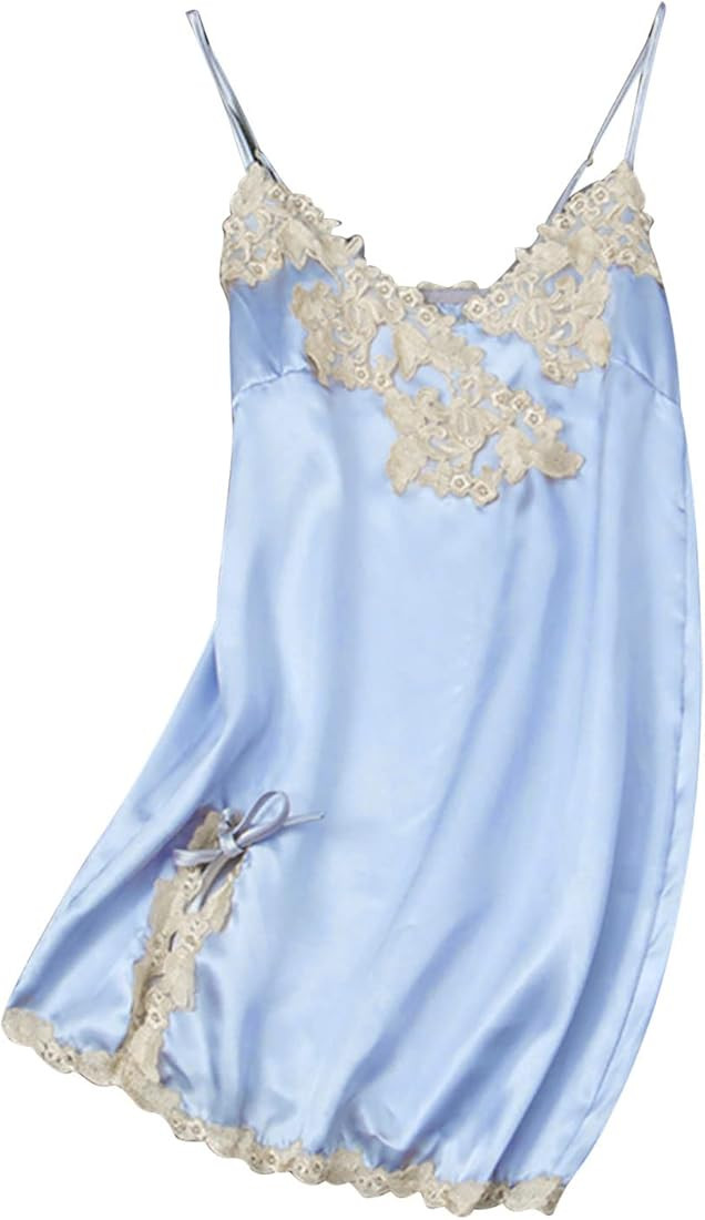 Silk Nightdresses Lace Woman Pyjamas Satin Pyjamas for Women's Lingerie Sets Women Solid Lacing T... | Amazon (UK)