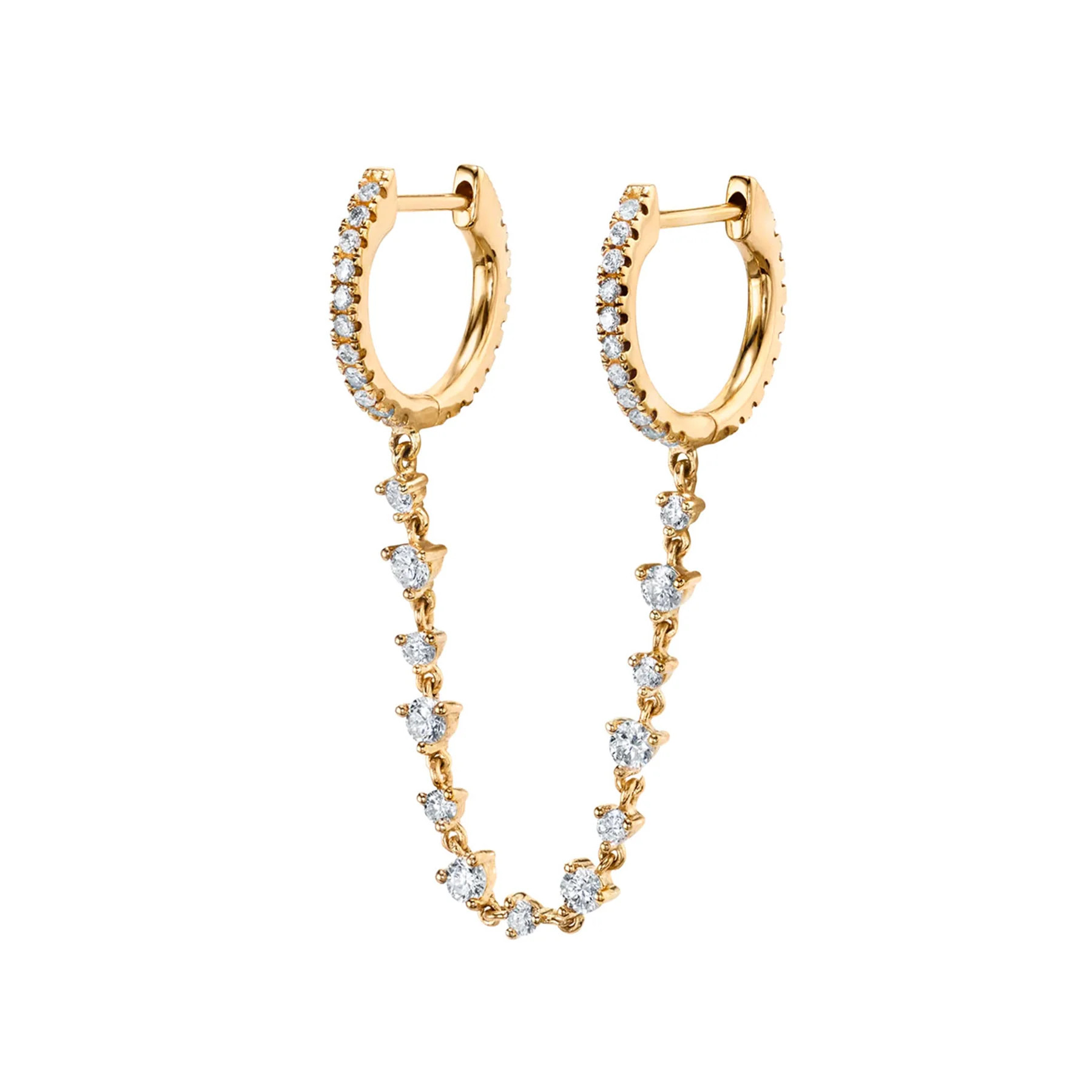 Connected Huggies With Tennis Chain - White Diamond / 14k Yellow Gold | The Last Line (US)