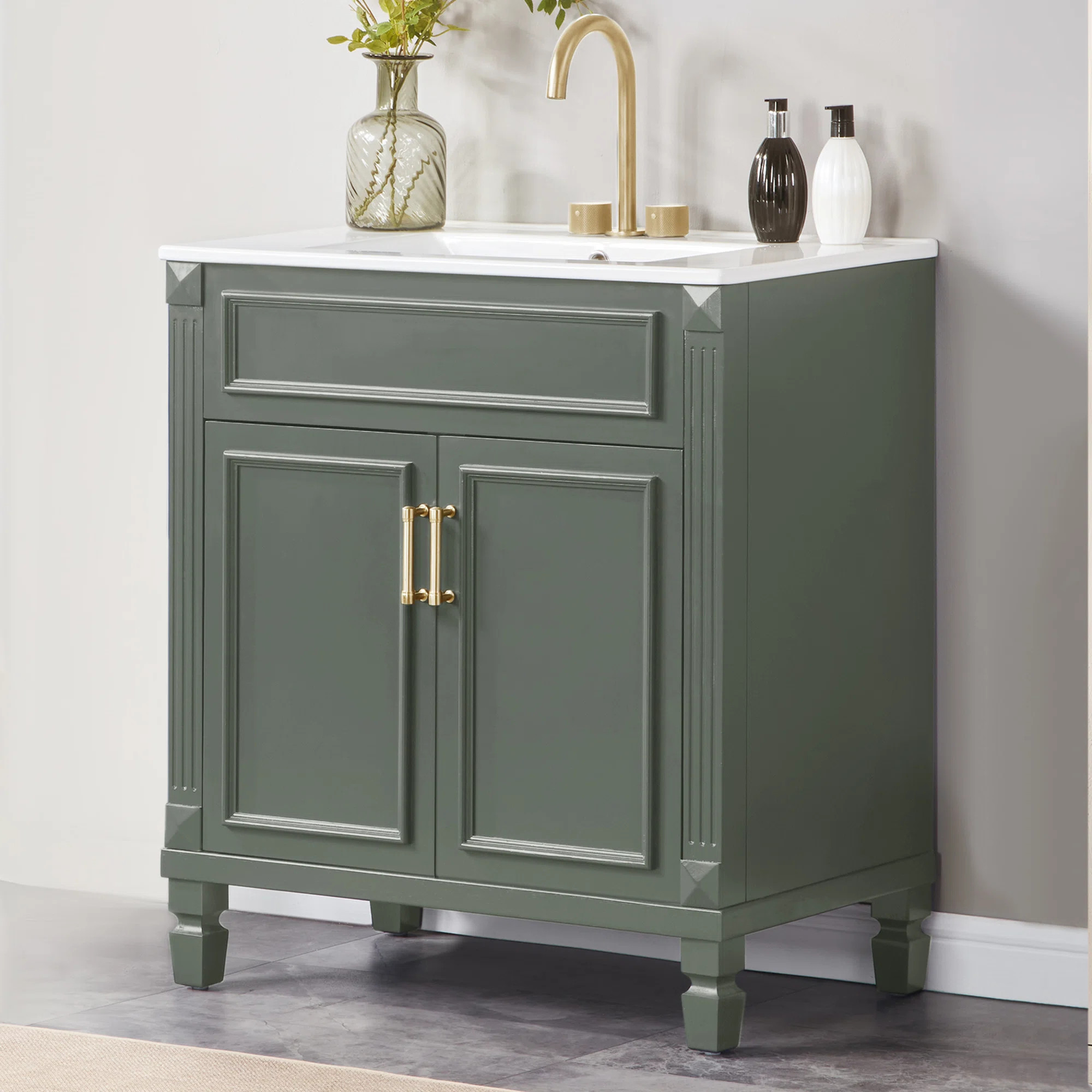 Classic 30 Inch Bathroom Cabinet Ceramic Basin Vanity | Wayfair North America