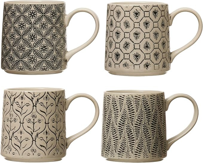 Creative Co-Op Set of 4, Stoneware Styles Mugs & Cups, 4 Count (Pack of 1), Multi | Amazon (US)