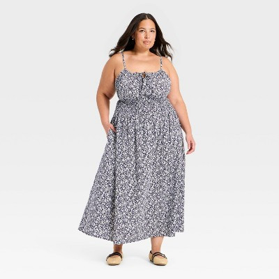 Women's Smocked Midi Dress - Universal Thread™ Navy Blue Floral 4X | Target