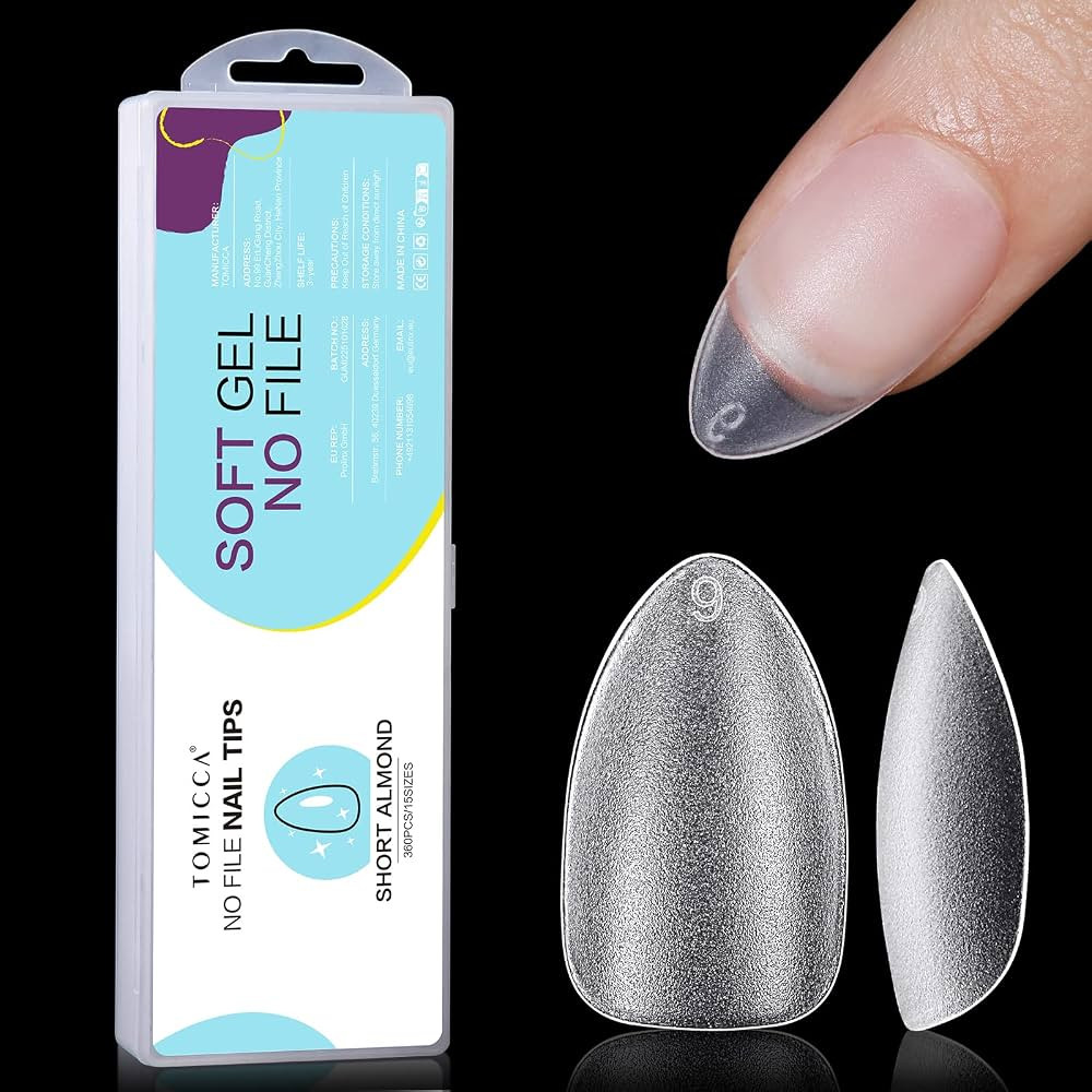 TOMICCA Short Almond Nail Tips - 15 Size Full Matte Soft Gel Nail Tips, 360PCS Pre-shaped No Need... | Amazon (US)