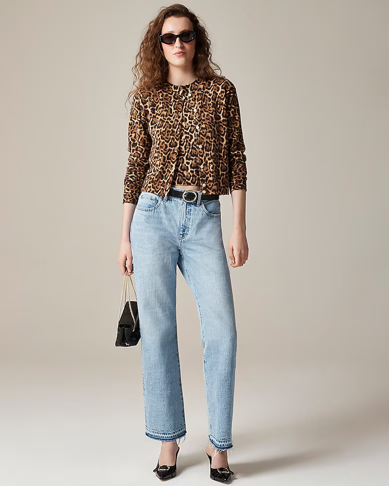 Featherweight cashmere cardigan in leopard print | J. Crew US