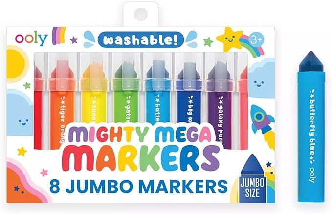Ooly Thick Washable Markers with Jumbo Grip, Washable Toddler Markers, Mighty Mega Triangle Tip M... | Amazon (US)