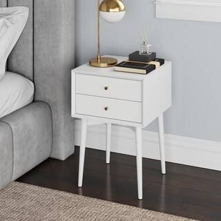 Harper White Nightstand with 2-Drawer Wooden Side Table or End Table | The Home Depot