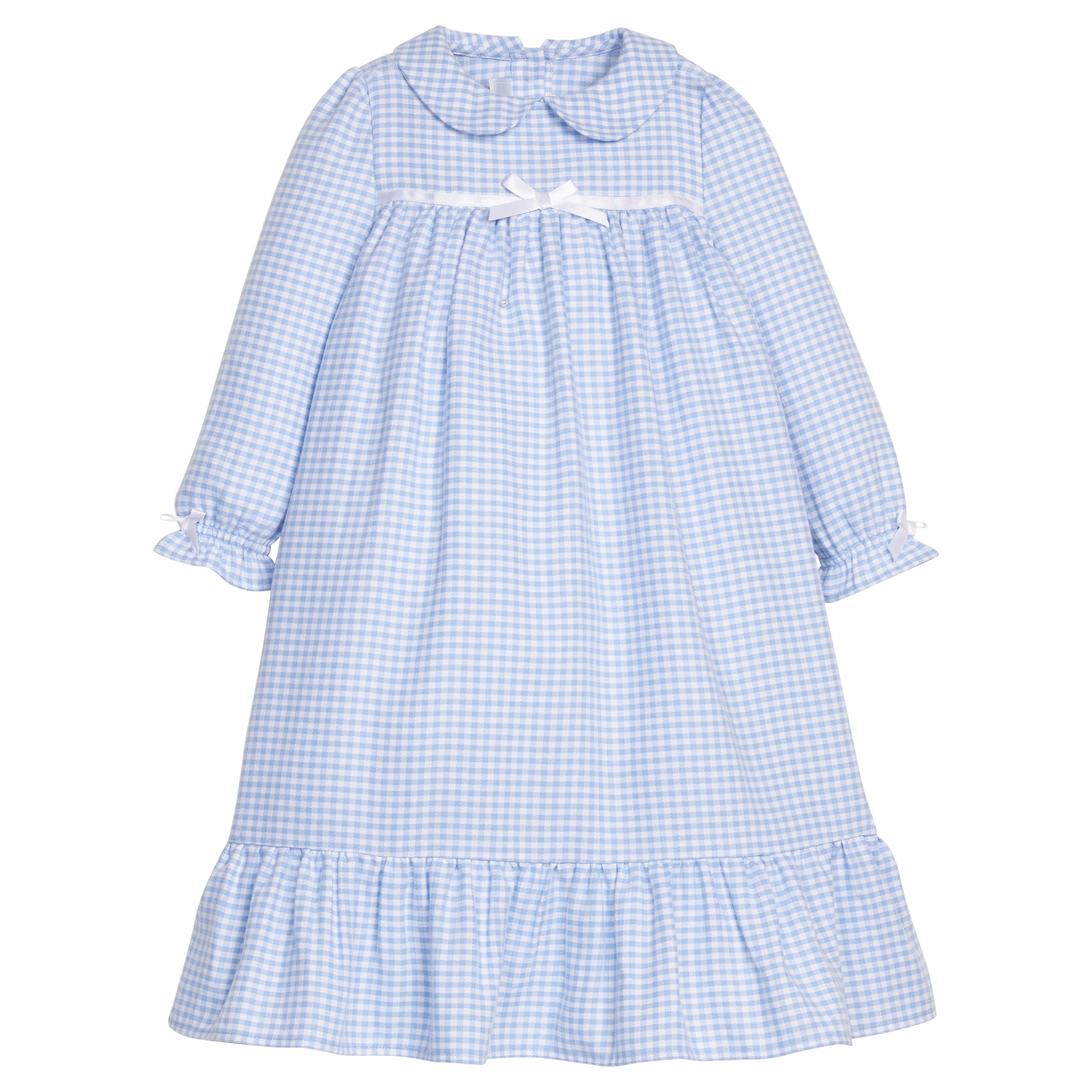 Classic Light Blue Gingham Nightgown for Toddler Girls | Little English