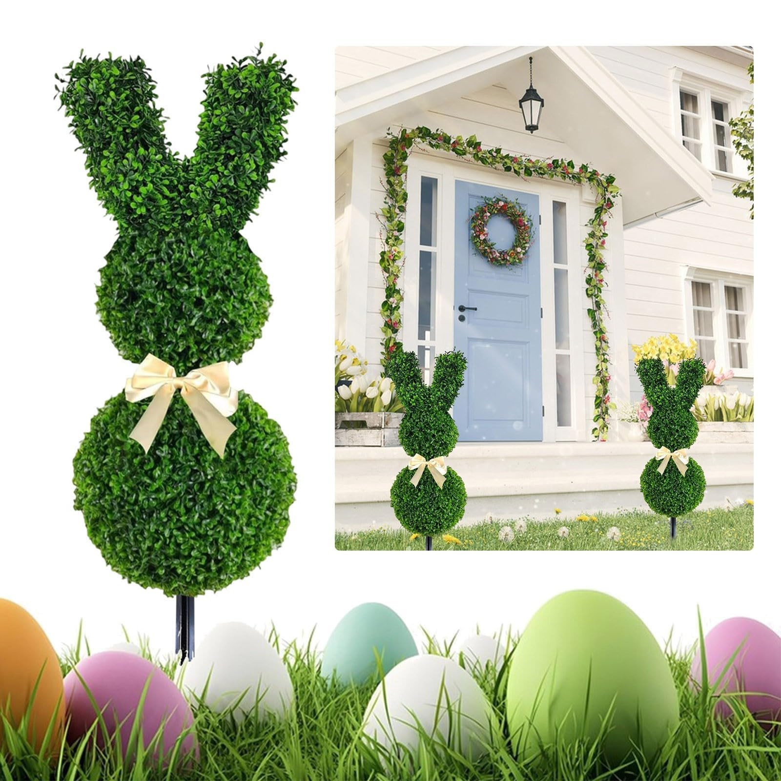 Bunny Topiary Outdoor, Bunny Topiary, Artificial Bunny-Shaped Topiary Tree Pot Fake Easter Bunnie... | Amazon (US)