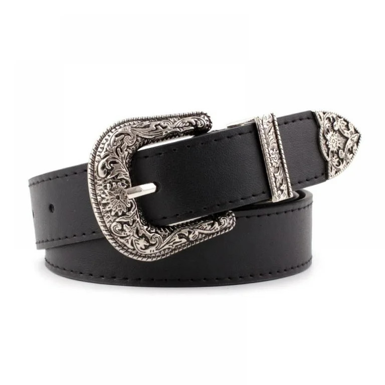 Women Leather Belts Ladies Vintage Western Design Black Waist Belt for Pants Jeans Dresses | Walmart (US)