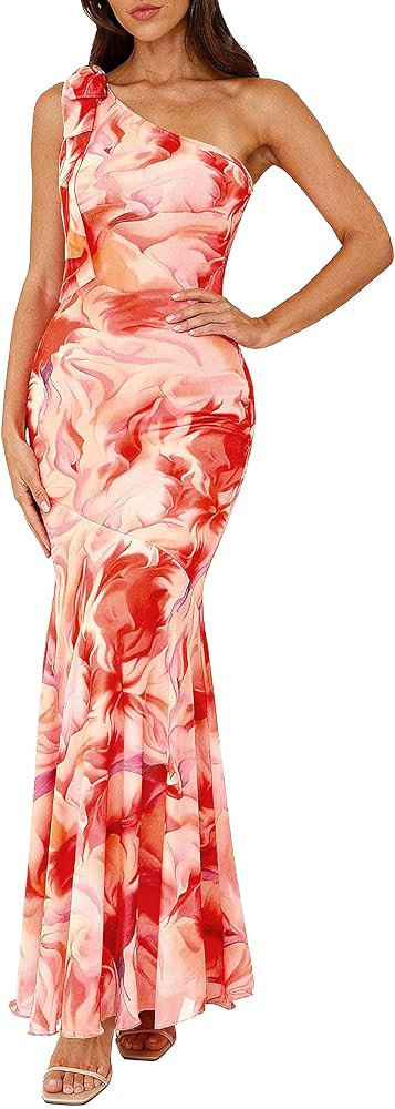 PRETTYGARDEN Womens Summer One Shoulder Maxi Dress 2026 Floral Sleeveless Bodycon Mesh Long Beach... | Amazon (US)