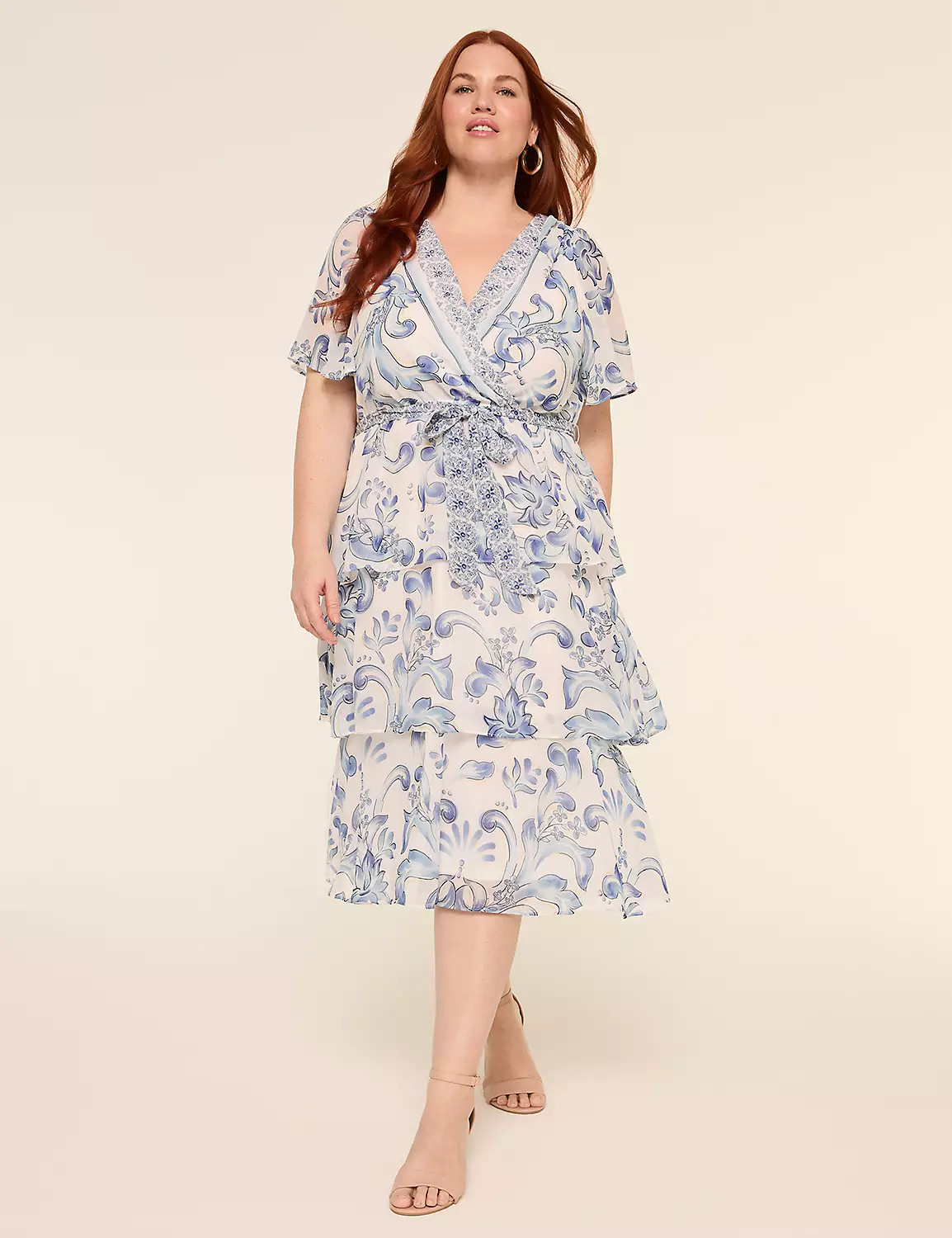 Surplice-Neck Tiered Midi Dress | Lane Bryant (US)