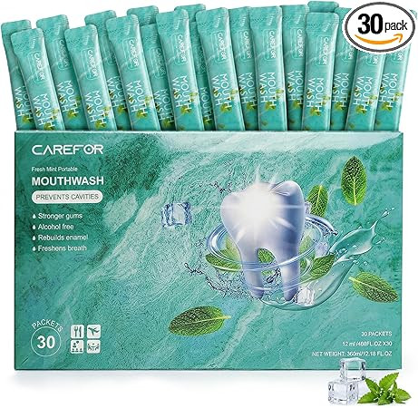 Mouthwash Travel Size Portable Packets to Go, Alcohol & Fluoride Free Fresh Mint MouthwashStrips ... | Amazon (US)