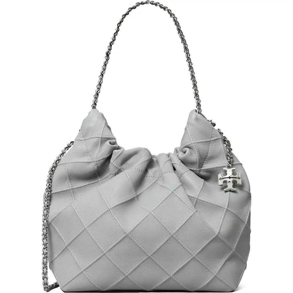 Tory Burch Mini Fleming Quilted Leather Hobo Bag in Gray at Nordstrom | Nordstrom