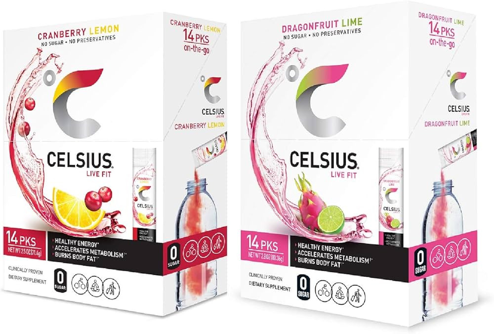 CELSIUS On-the-Go Powder Stick, Combo Pack of Dragonfruit Lime and Cranberry Lemon, 28 Piece Asso... | Amazon (US)