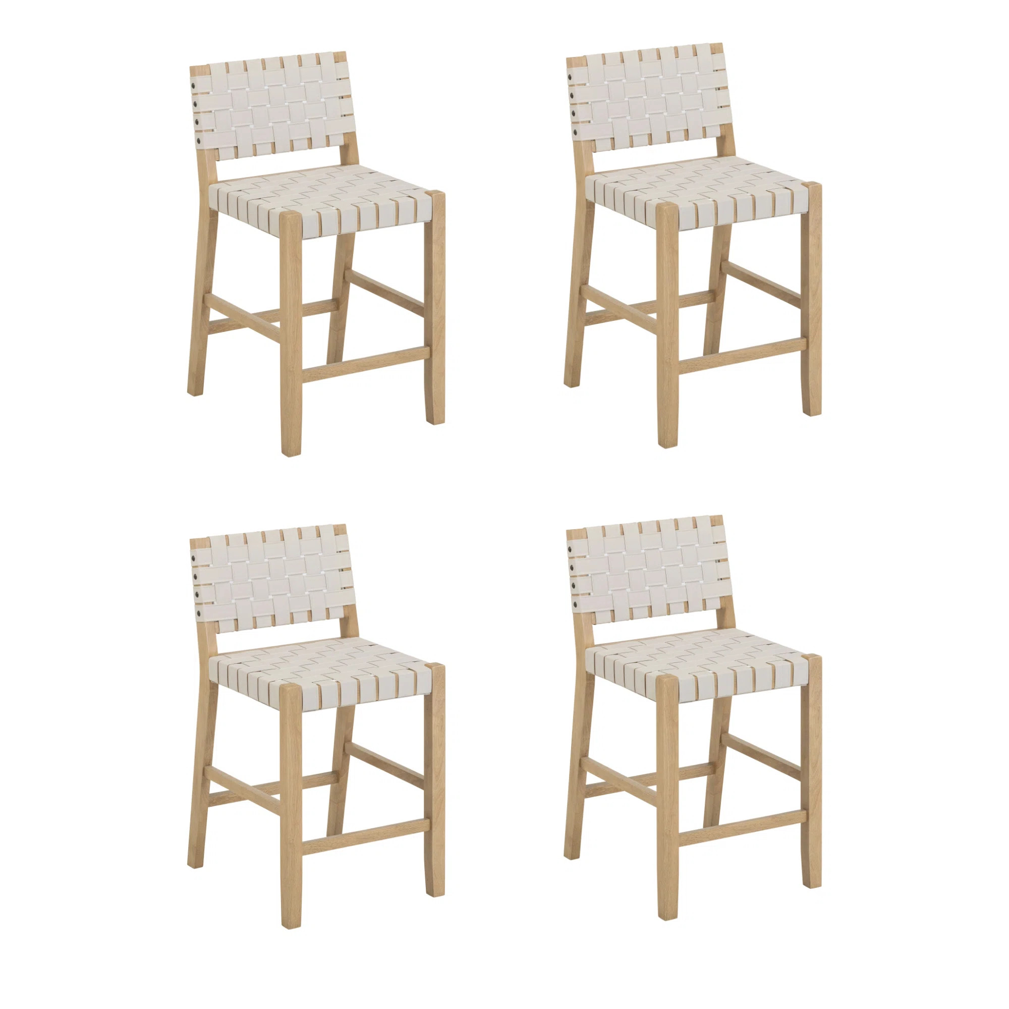 Woven Faux Leather Bar Stool With Back And Solid Wood Legs | Wayfair North America
