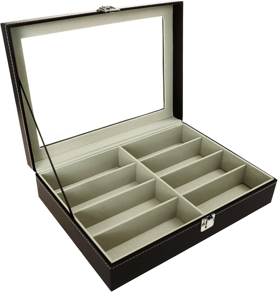 Sunglasses Organizer 8 Slot Glasses Case Multiple Pairs PU Leather Sunglass Organizer with Clear ... | Amazon (US)