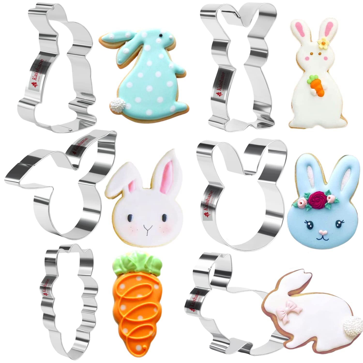 Easter Cookie Cutters Set - rabbit, Bunny, Carrot, Rabbit Face Shapes Biscuit Cutters 6 Pieces St... | Amazon (US)