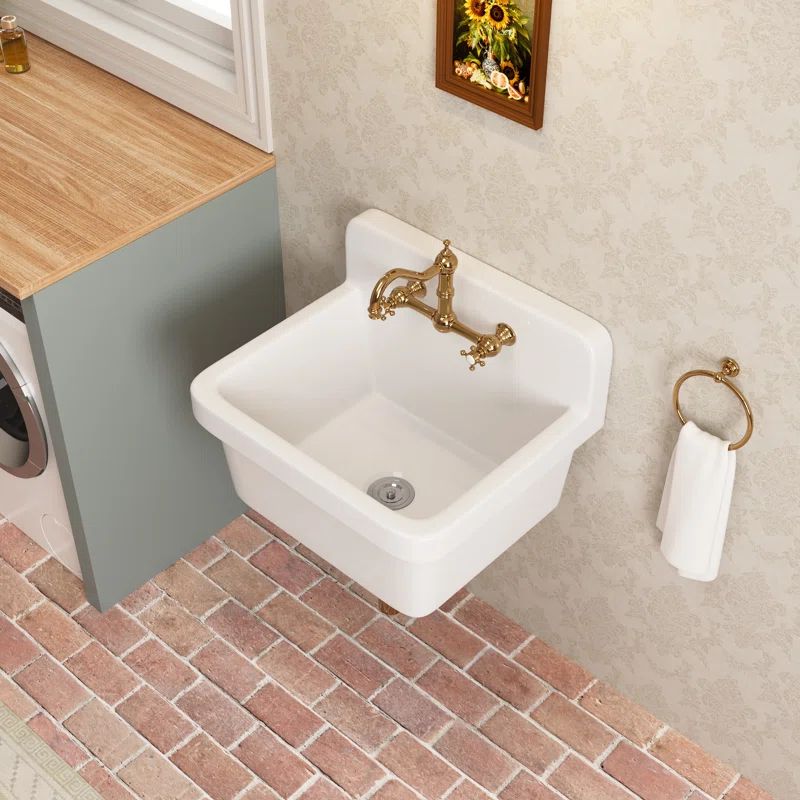 DeerValley 24"×19.7" Vitreous China Wall Mount Utility Sink Farm Style High Back Laundry Sink | Wayfair North America
