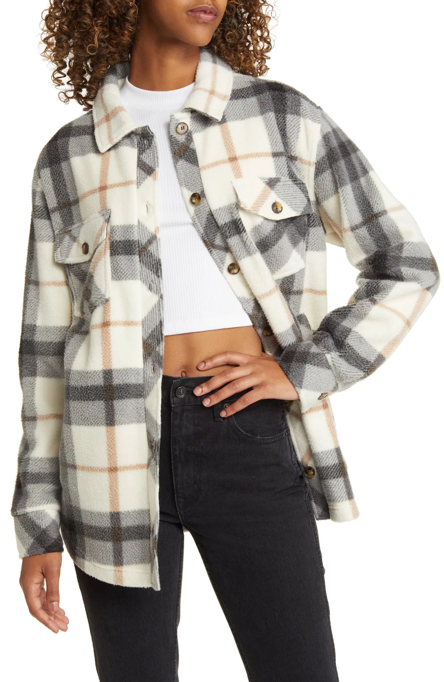 Plaid Polar Fleece Shacket | Nordstrom