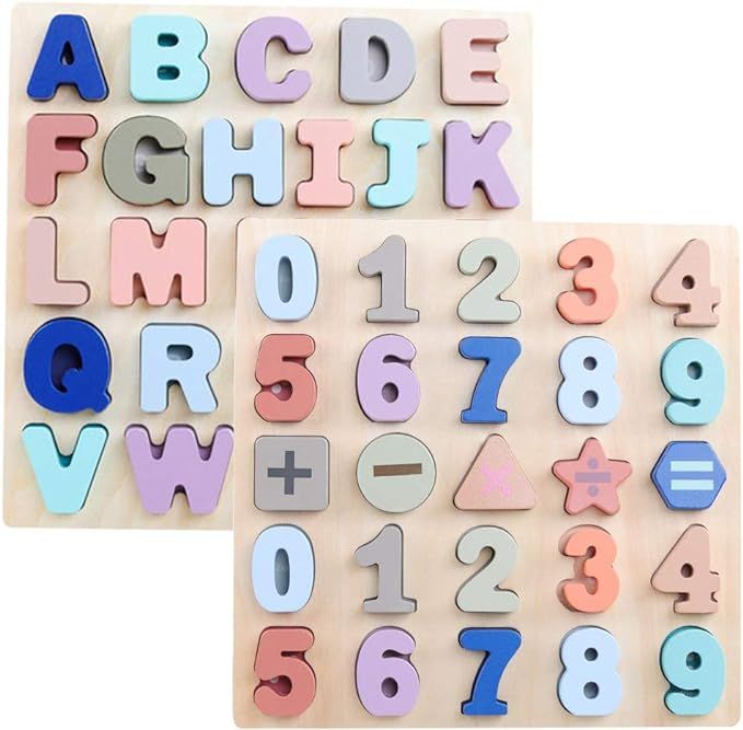 GEMEM Wooden Alphabet Puzzles ABC Upper Case Letter and Number Learning Board Educational Toys fo... | Amazon (US)