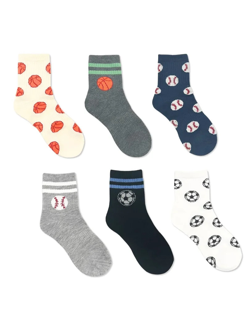 Wonder Nation Boys Sport Balls Mid-Crew Socks, 6-Pack, Sizes S-L | Walmart (US)
