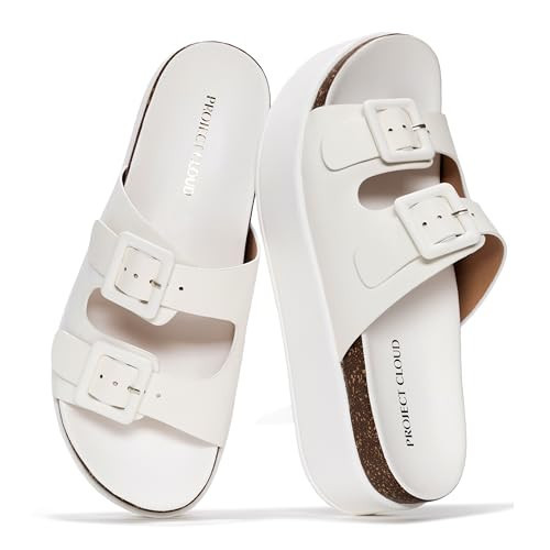 Project Cloud Platform Sandals Women - Plush & Soft Insole Wedge Slides for Women Footwear - Beach Essential Wedge Sandals for Women 2026 (Softy, WHIT,9) | Amazon (US)
