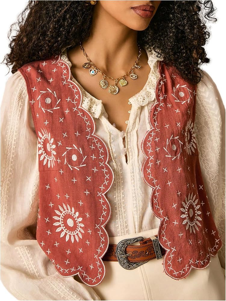 SweatyRocks Women's Boho Vest Cardigan Vintage Floral Jackets Linen Going Out Vests | Amazon (US)