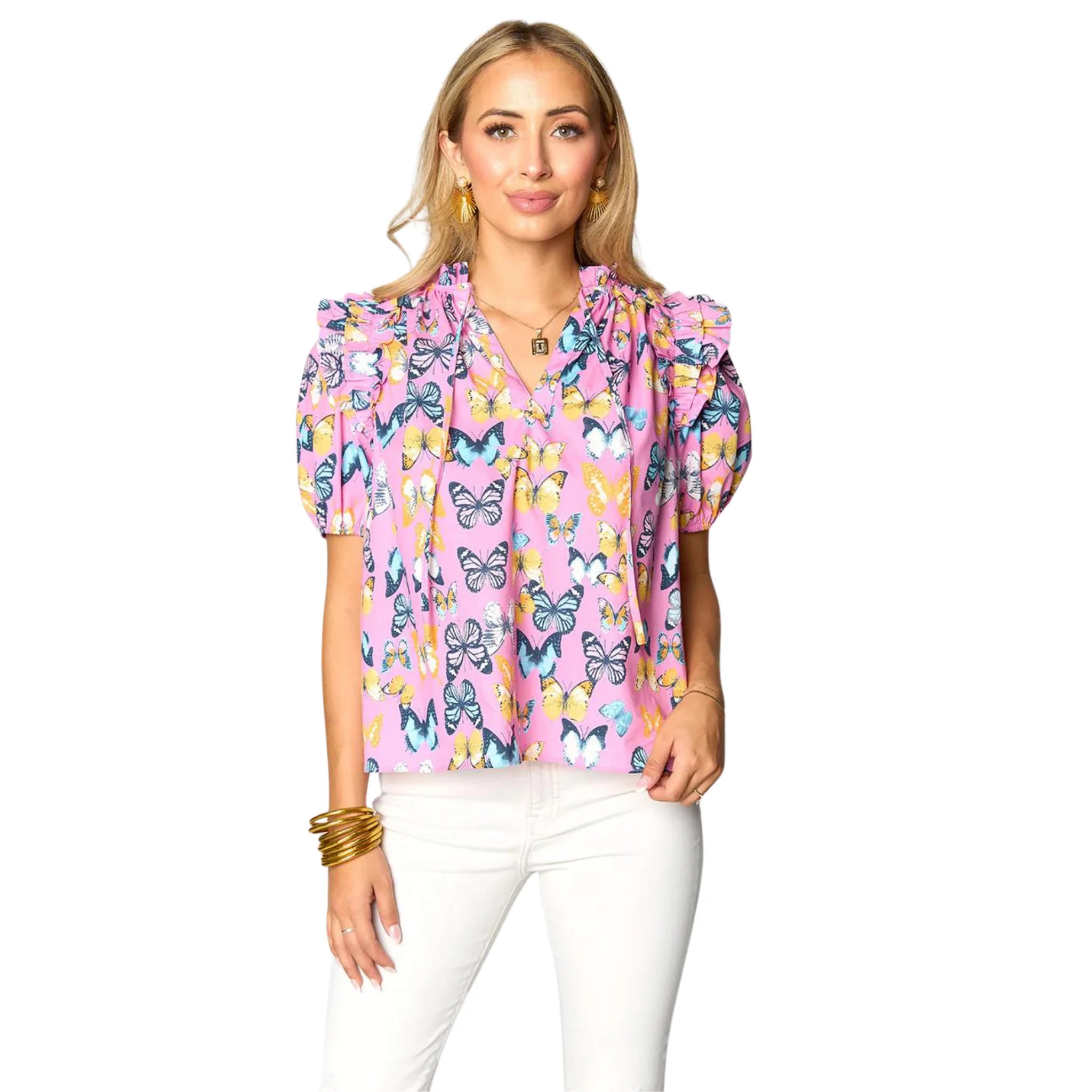 Essie Ruffle Short Sleeve Top in Feelin' Butterflies | FairleyFancy