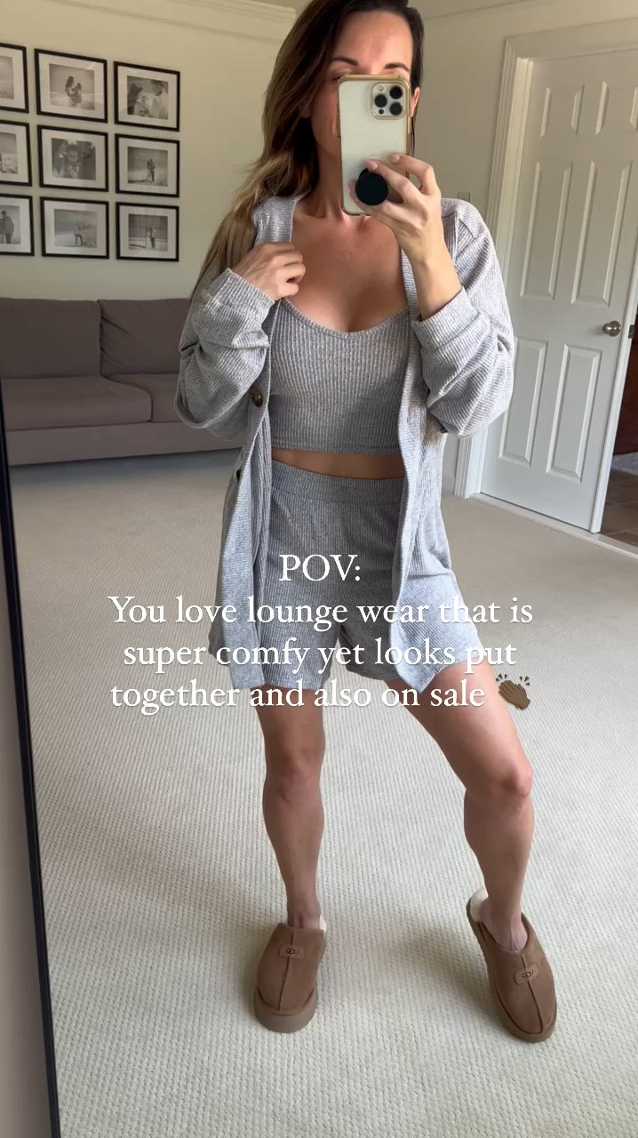 This 3 piece lounge set and Ugg slippers are on sale for under $75. 
Wearing xs in the set 
For Ugg slippers size up to the nearest whole size. 

#LTKSaleAlert #LTKxNSale #LTKFindsUnder100