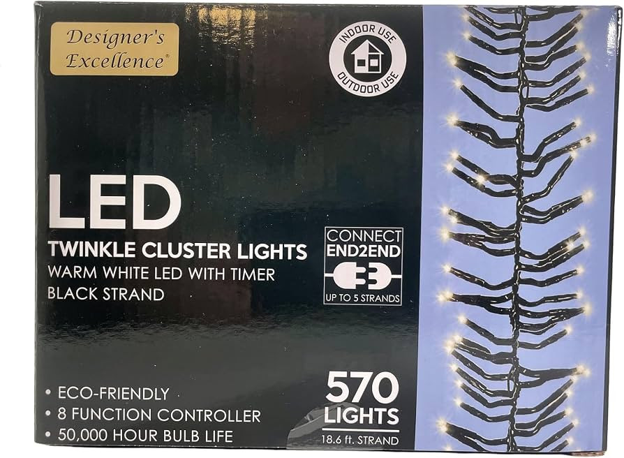 Direct Export 570 LED Twinkle Cluster White Lights with Black Wire Connect End to End | Amazon (US)