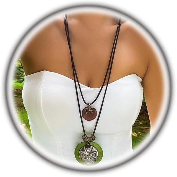 GIGB PBDK Long Boho Necklaces for Women Stacking Leather Cord Wooden Disc Pendant Necklaces Choke... | Amazon (US)