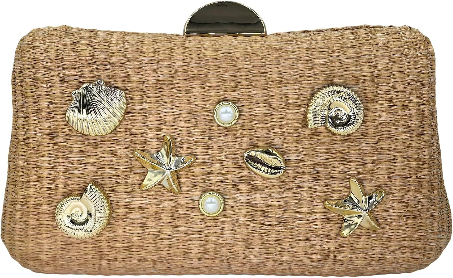 Boutique De FGG Woven Straw Clutch with Seashell Accents - Boho Beach Evening Bag for Women, Ligh... | Amazon (US)