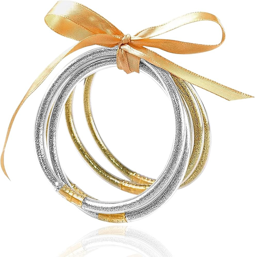MJartoria Glitter Jelly Bangles Bracelets Set Glitter Filled Jelly Silicone Bracelets for Women | Amazon (US)