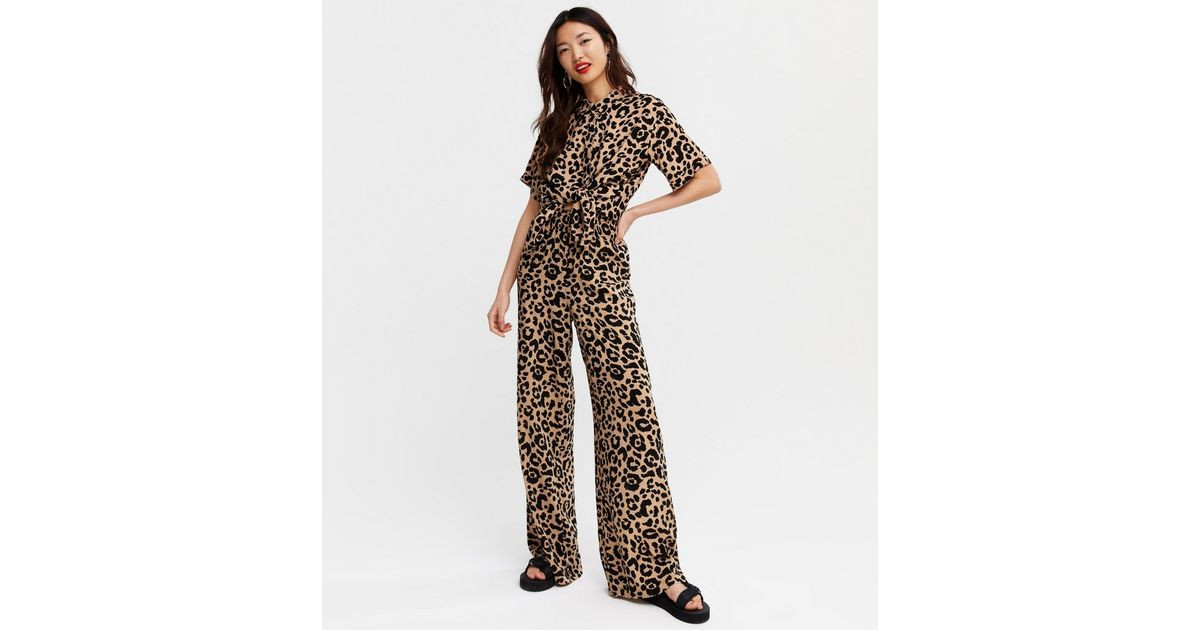 Brown Leopard Print Shirred Wide Leg Trousers
						
						Add to Saved Items
						Remove from S... | New Look (UK)