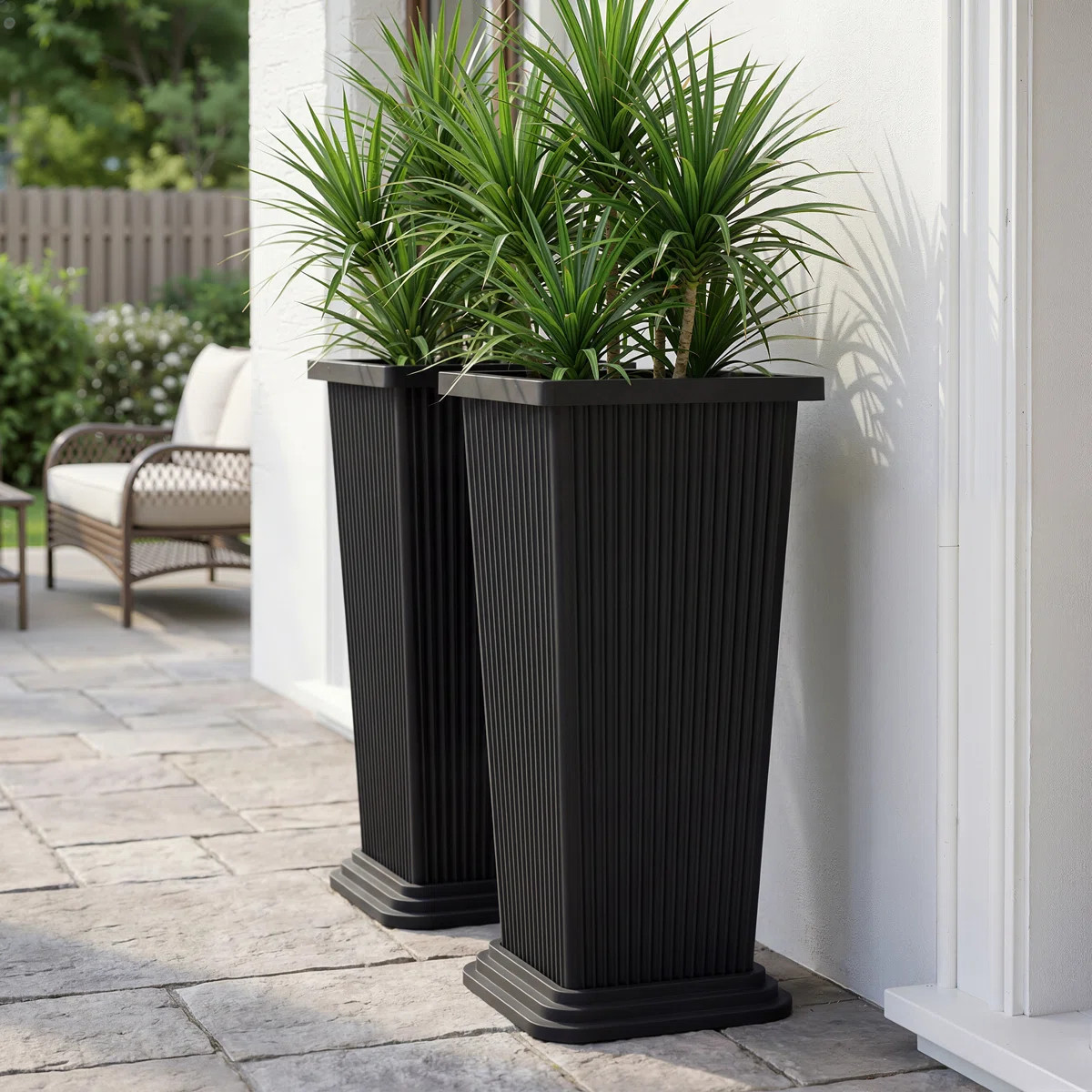 Set of 2 Tall Outdoor Planters, Square Flower Plant Pot – Indoor/Outdoor Taper Planters Ideal f... | Wayfair North America