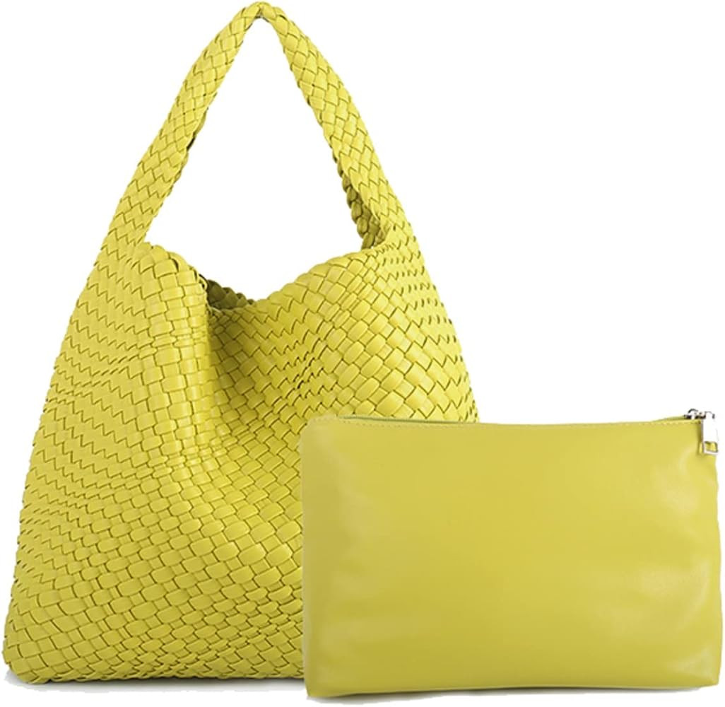 LMKIDS Women Vegan Leather Hand-Woven Tote Handbag Fashion Shoulder Top-handle Bag All-Match Unde... | Amazon (US)