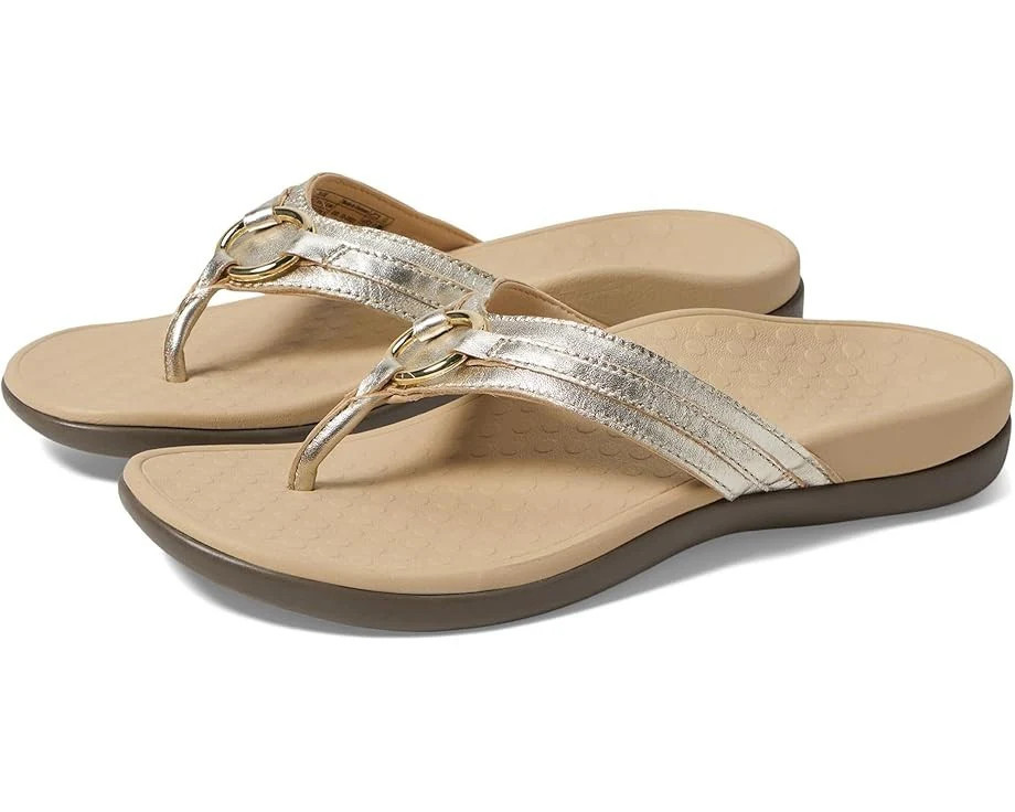 Women's Vionic Aloe Flip Flops Champagne Leather Slip On Sandals ZOGG1222 | Shop Simon