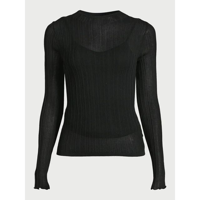 Scoop Women's Sheer Long Sleeve Sweater with Lining, Sizes XS to XXL - Walmart.com | Walmart (US)