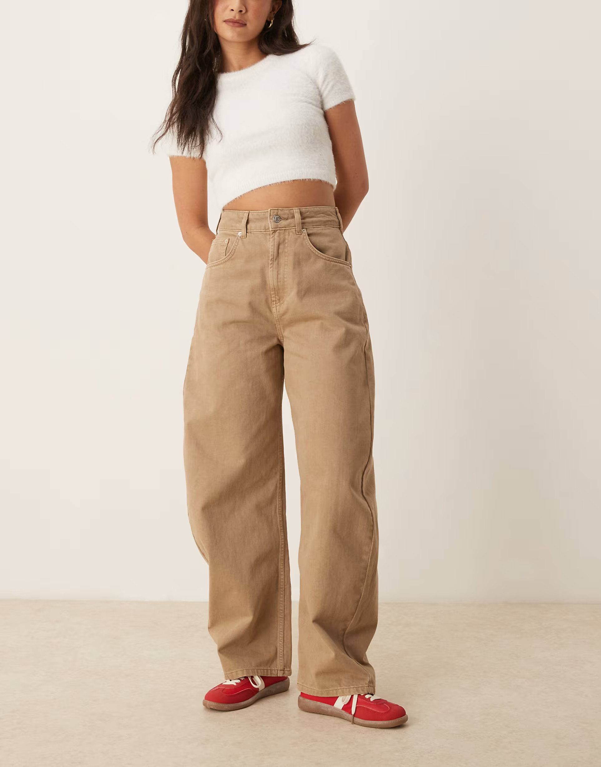 ASOS DESIGN high waisted barrel leg jeans in honey | ASOS (Global)