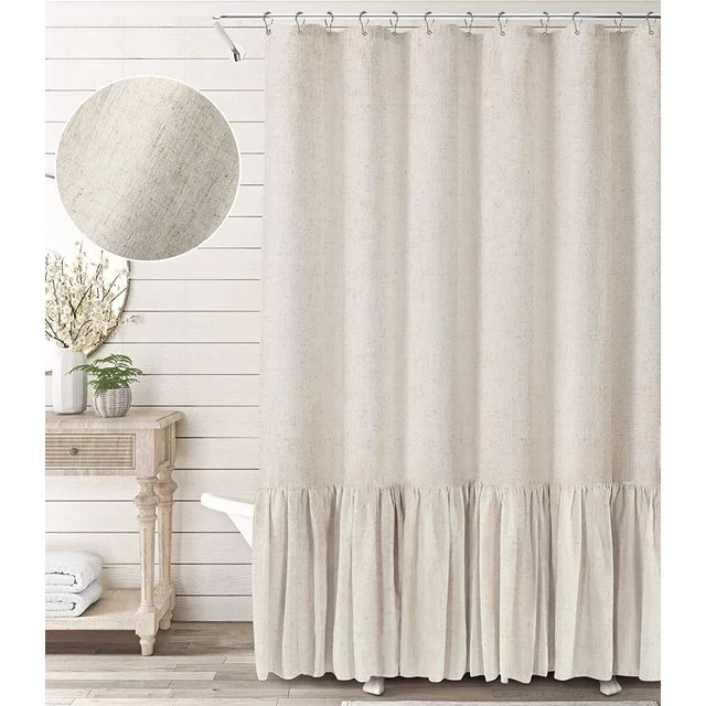 Farmhouse Shower Curtain Ruffle Linen Shower Curtain for Bathroom Beige 72"x72" | Walmart (US)