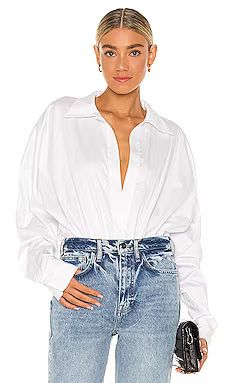 Norma Kamali Oversized Boyfriend NK Shirt Bodysuit in White from Revolve.com | Revolve Clothing (Global)