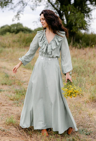 Regina Verde Gingham Blouse | Mi Golondrina