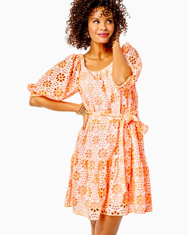 Kerrigan Elbow Sleeve Eyelet Dress | Lilly Pulitzer