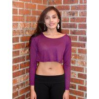 Purple Long Sleeve Crop Top - Loose Boxy Tops For Women Cropped Tshirt Tee Woman | Etsy (US)