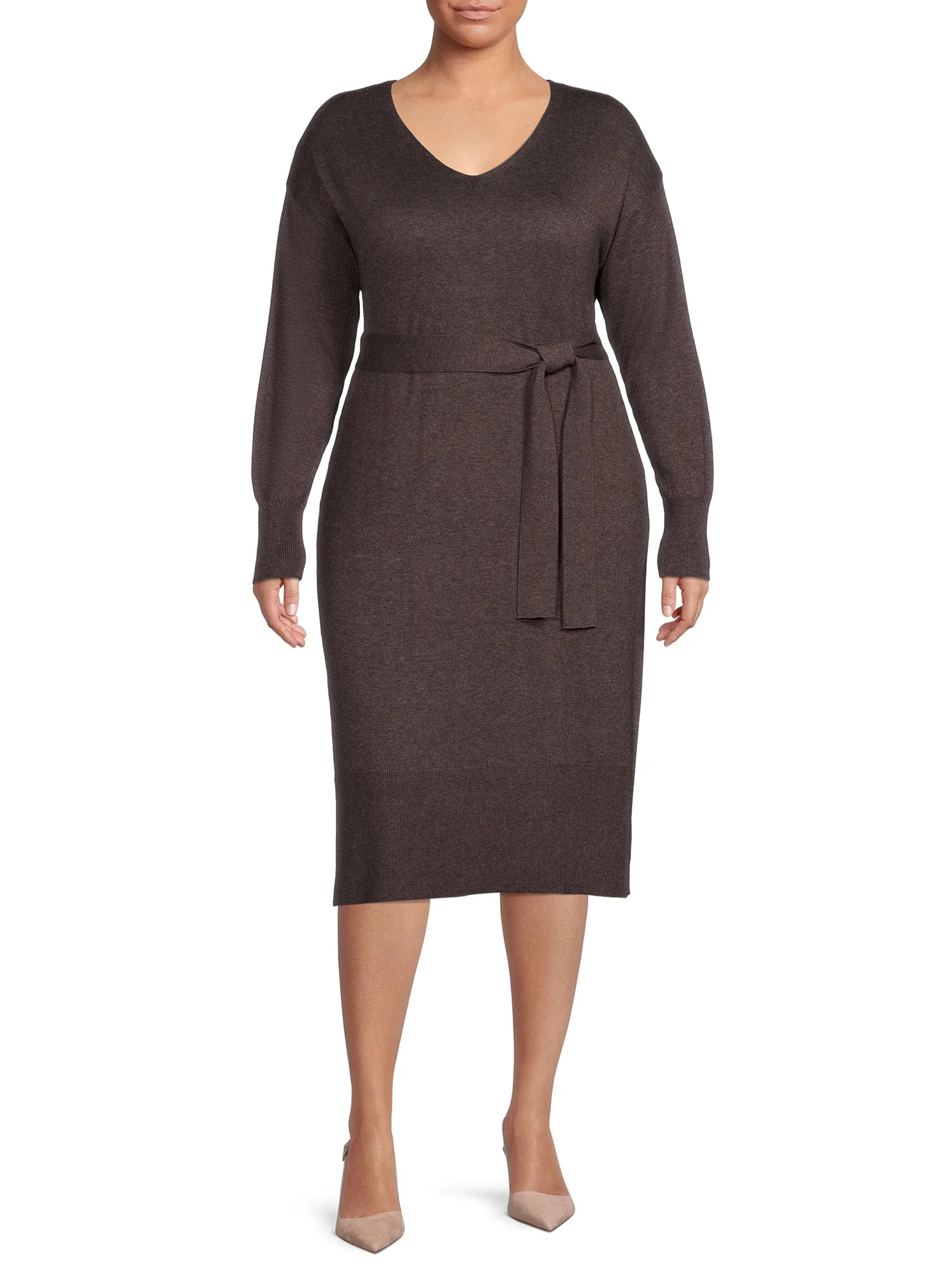 Terra & Sky Women's Plus Size Belted Sweater Dress | Walmart (US)