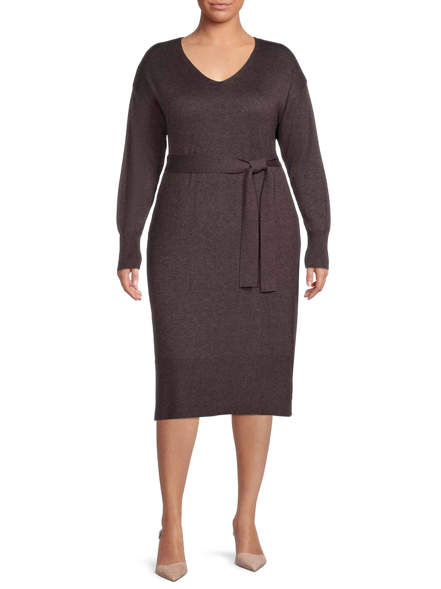 Terra & Sky Women's Plus Size Belted Sweater Dress - Walmart.com | Walmart (US)