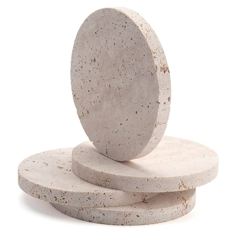 Travertine Stone Coasters for Drinks Round Set of 4 Modern Marble Coaster for Home Office | Amazon (US)