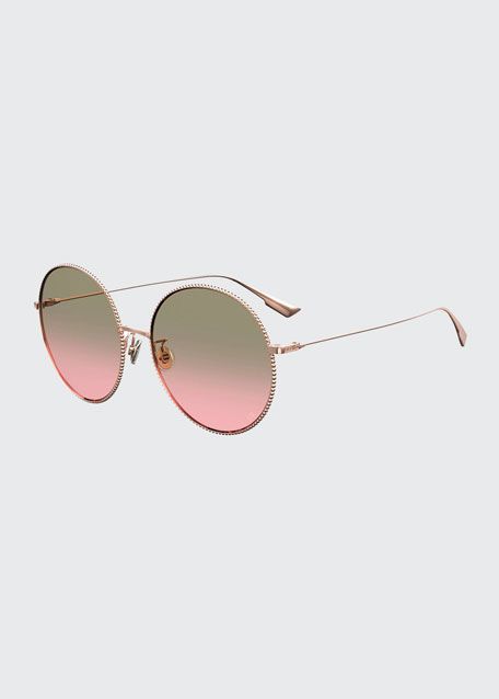Dior DiorSociety2 Round Beaded Metal Sunglasses | Bergdorf Goodman
